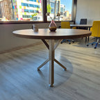 İstanbul Ofis Mobilya modern ahşap tablalı ve metal ayaklı yuvarlak ofis toplantı masası