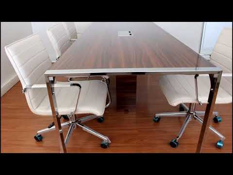 Apple-ის გვერდითი U-ს ღია ფეხებიანი შეხვედრების მაგიდა კვების სისტემით