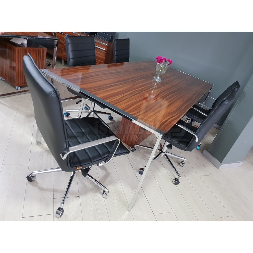 Apple Great Meeting Table High Gloss Walnut Chrome