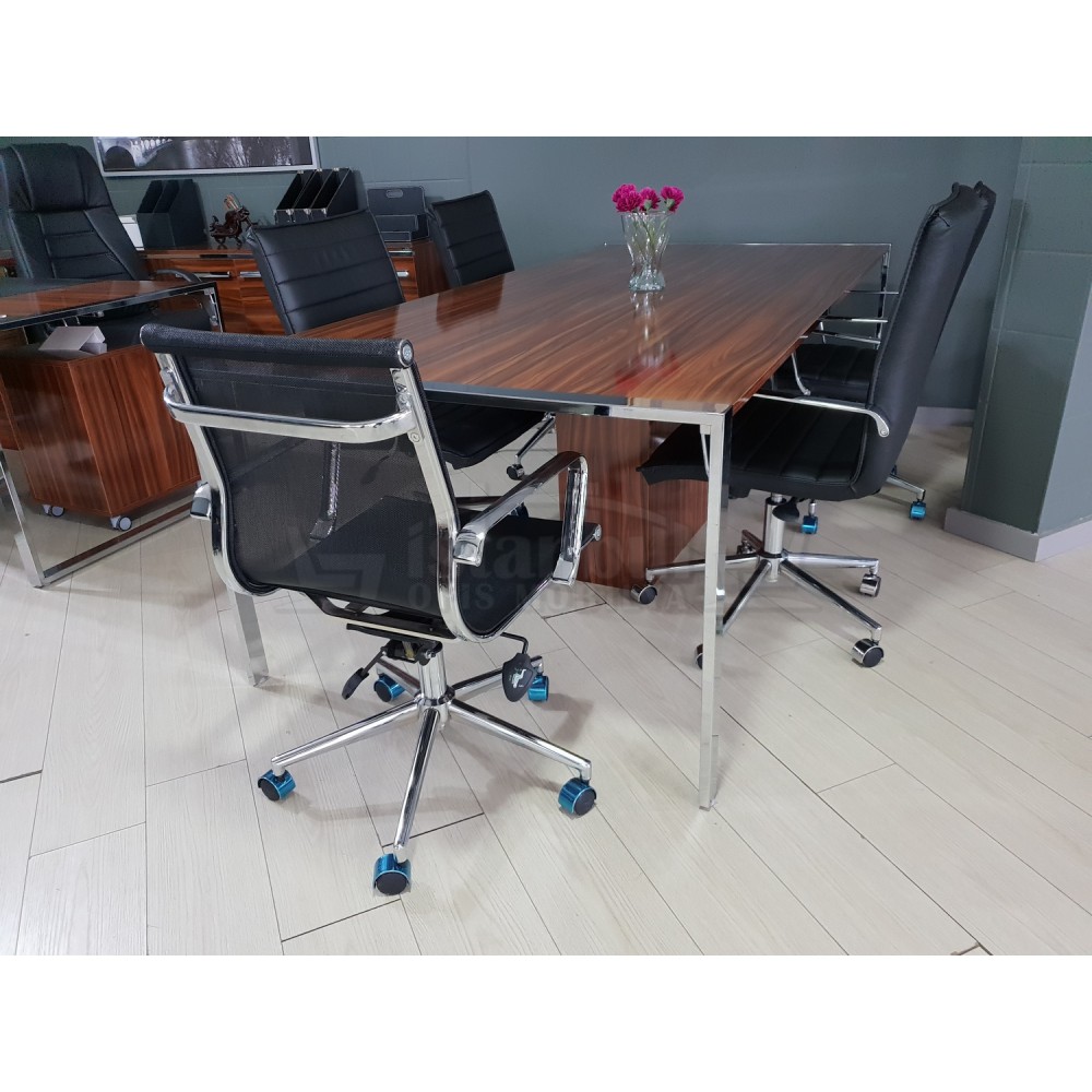 Apple Great Meeting Table High Gloss Walnut Chrome