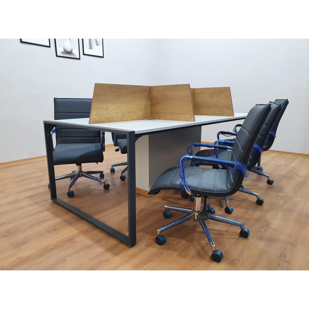 Apple for six person Multiple Workstation Desk - Petra Light Gray 