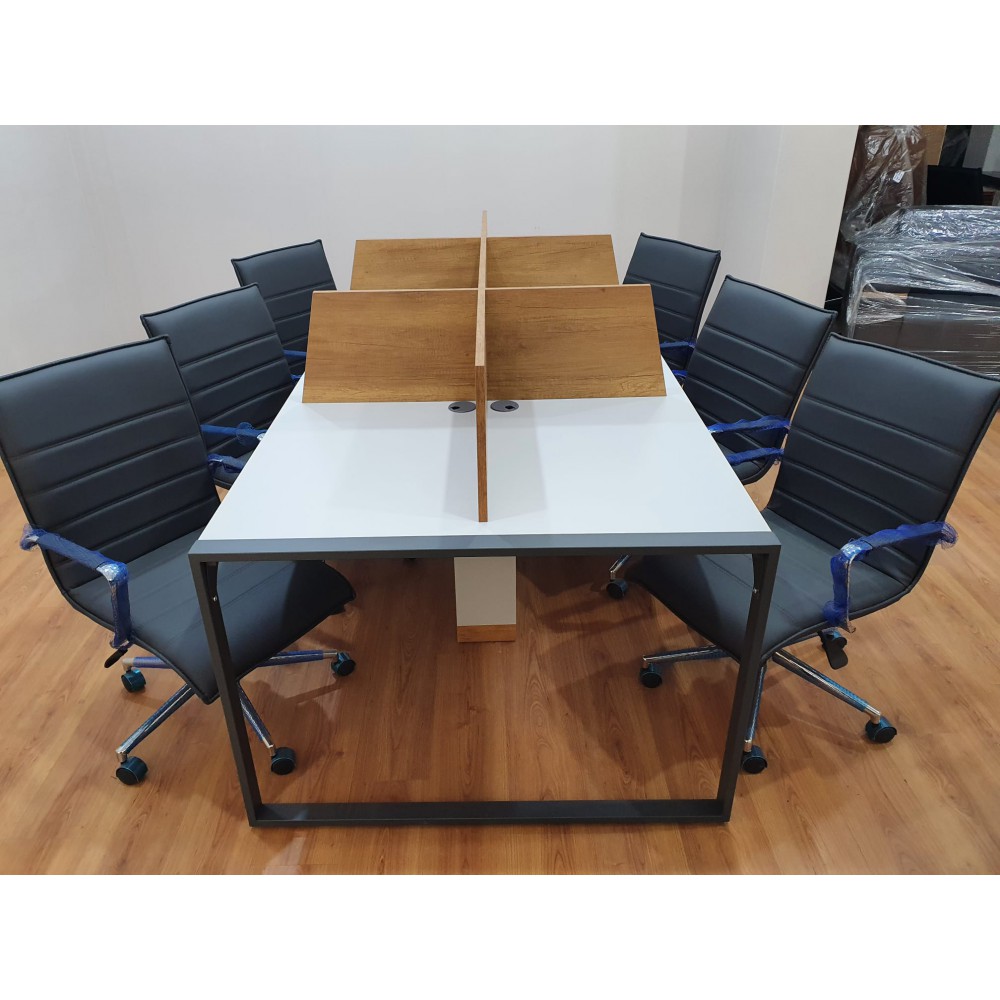 Apple for six person Multiple Workstation Desk - Petra Light Gray 