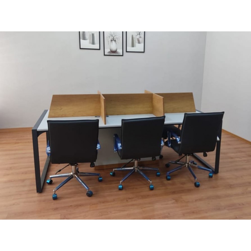 Apple for six person Multiple Workstation Desk - Petra Light Gray 
