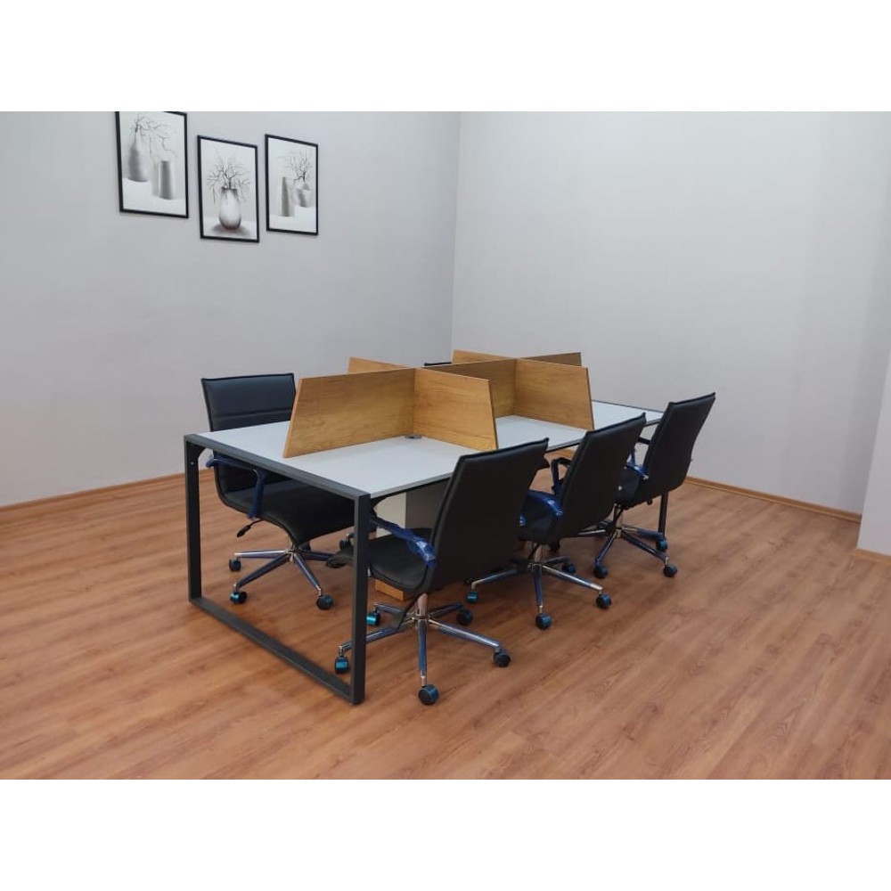 Apple for six person Multiple Workstation Desk - Petra Light Gray 