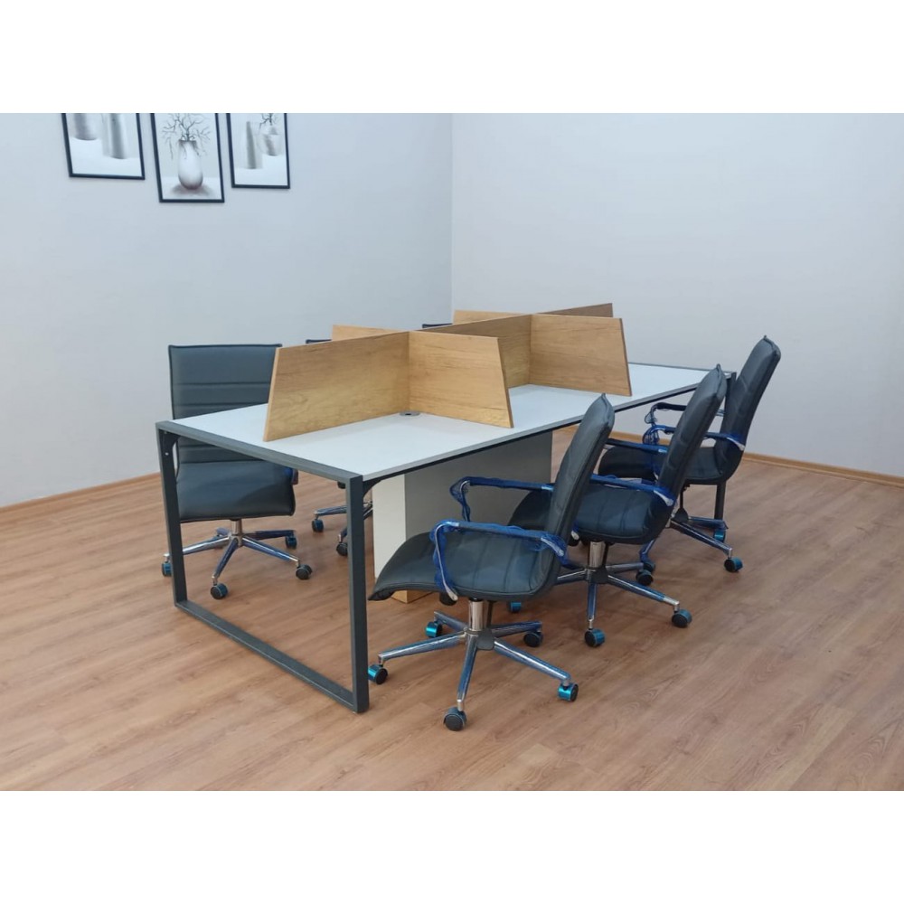 Apple for six person Multiple Workstation Desk - Petra Light Gray 