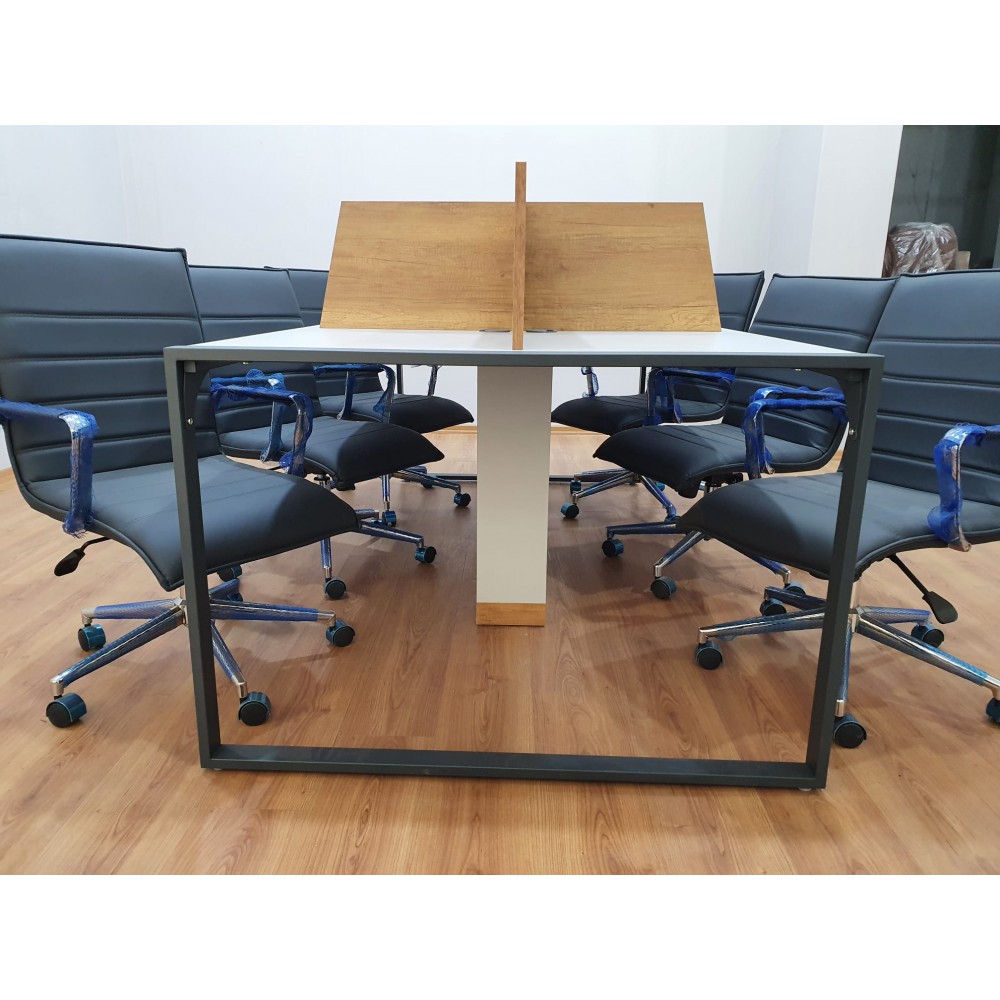 Apple for six person Multiple Workstation Desk - Petra Light Gray 