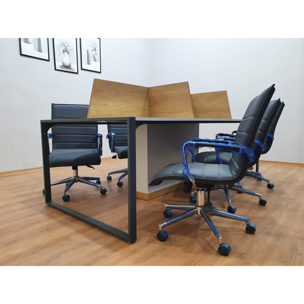 Apple for six person Multiple Workstation Desk - Petra Light Gray 