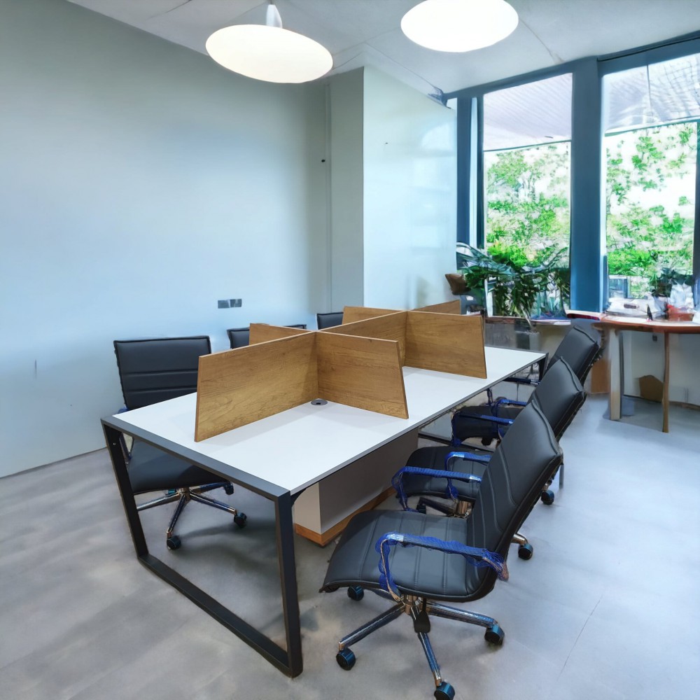 Apple for six person Multiple Workstation Desk - Petra Light Gray 