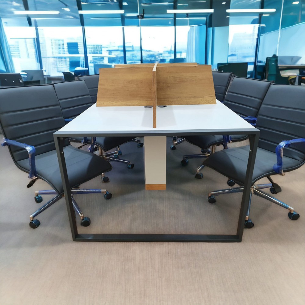 Apple for six person Multiple Workstation Desk - Petra Light Gray 