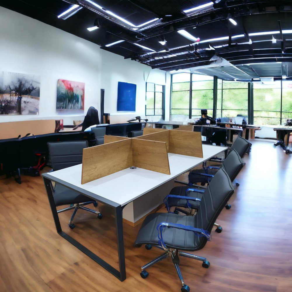 Apple for six person Multiple Workstation Desk - Petra Light Gray 